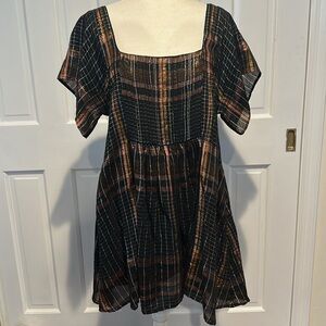 free people Shimmering plaid babydoll mini dress